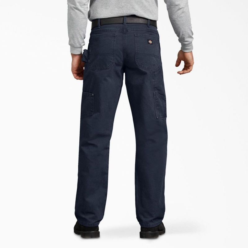 Men's Dickies Relaxed Fit Sanded Duck Carpenter Pants Navy | 0547681-KD