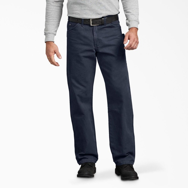 Men\'s Dickies Relaxed Fit Sanded Duck Carpenter Pants Navy | 0547681-KD