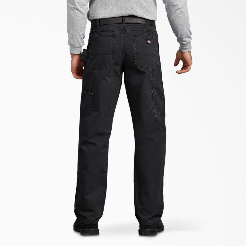 Men's Dickies Relaxed Fit Sanded Duck Carpenter Pants Black | 8401263-JG