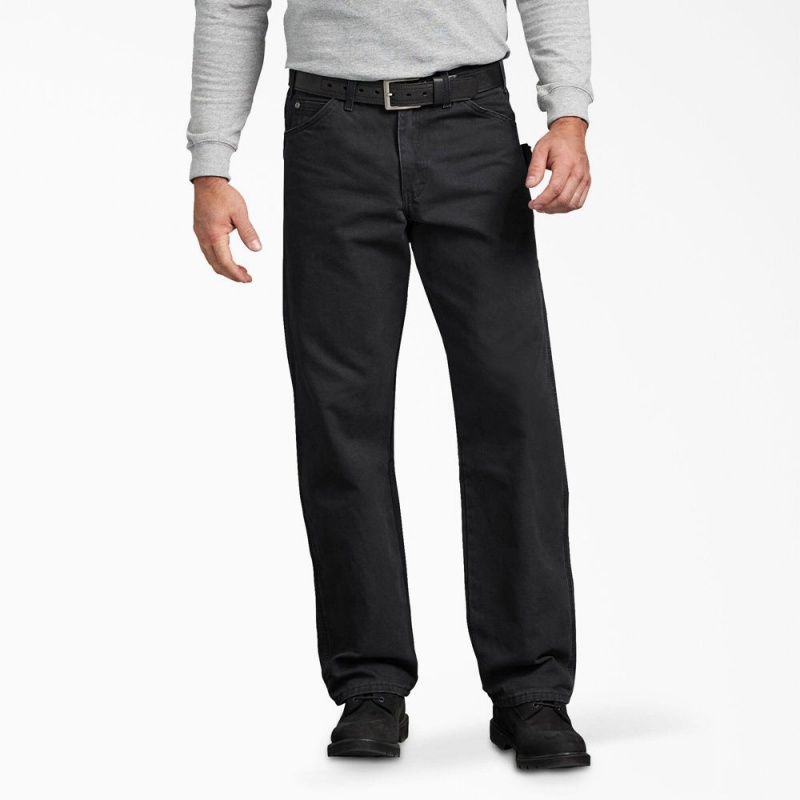 Men\'s Dickies Relaxed Fit Sanded Duck Carpenter Pants Black | 8401263-JG