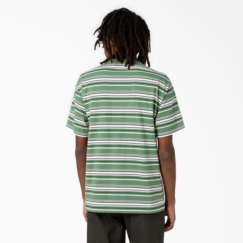 Men's Dickies Relaxed Fit Striped Pocket T-Shirt Green | 5182074-AP