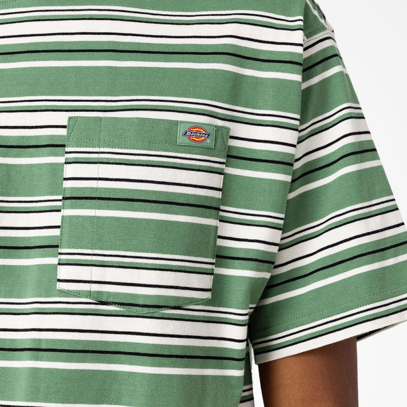 Men's Dickies Relaxed Fit Striped Pocket T-Shirt Green | 5182074-AP