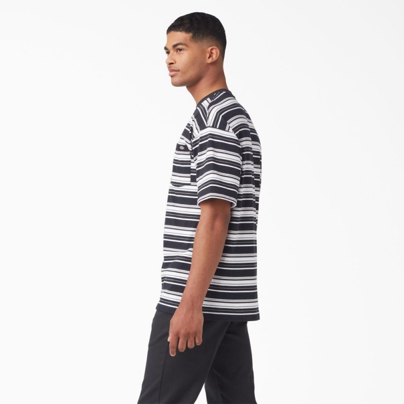 Men's Dickies Relaxed Fit Striped Pocket T-Shirt Black | 5397120-HX