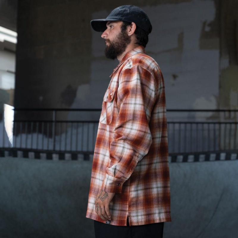 Men's Dickies Ronnie Sandoval Brushed Flannel Shirt White | 7831940-TC