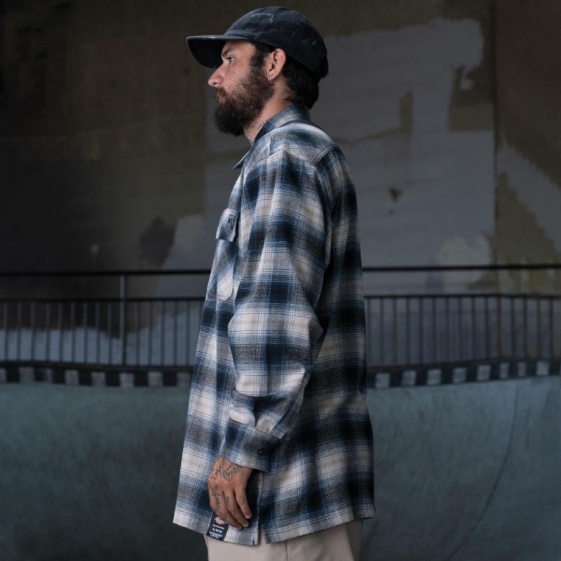 Men's Dickies Ronnie Sandoval Brushed Flannel Shirt Blue | 8540293-XR