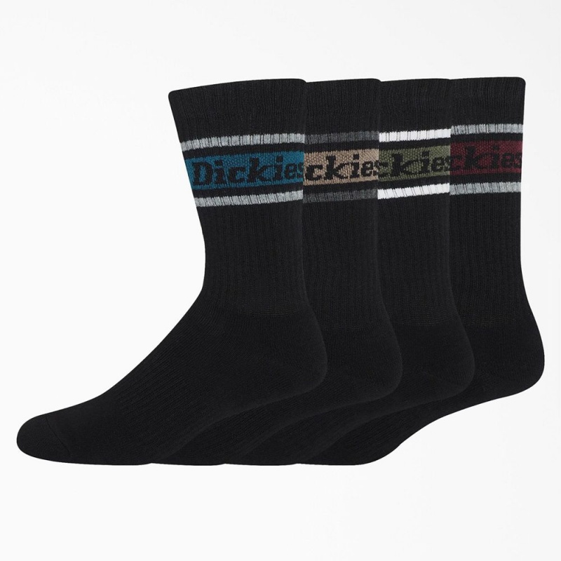 Men\'s Dickies Rugby Stripe 4-Pack Socks Black | 4587921-FZ