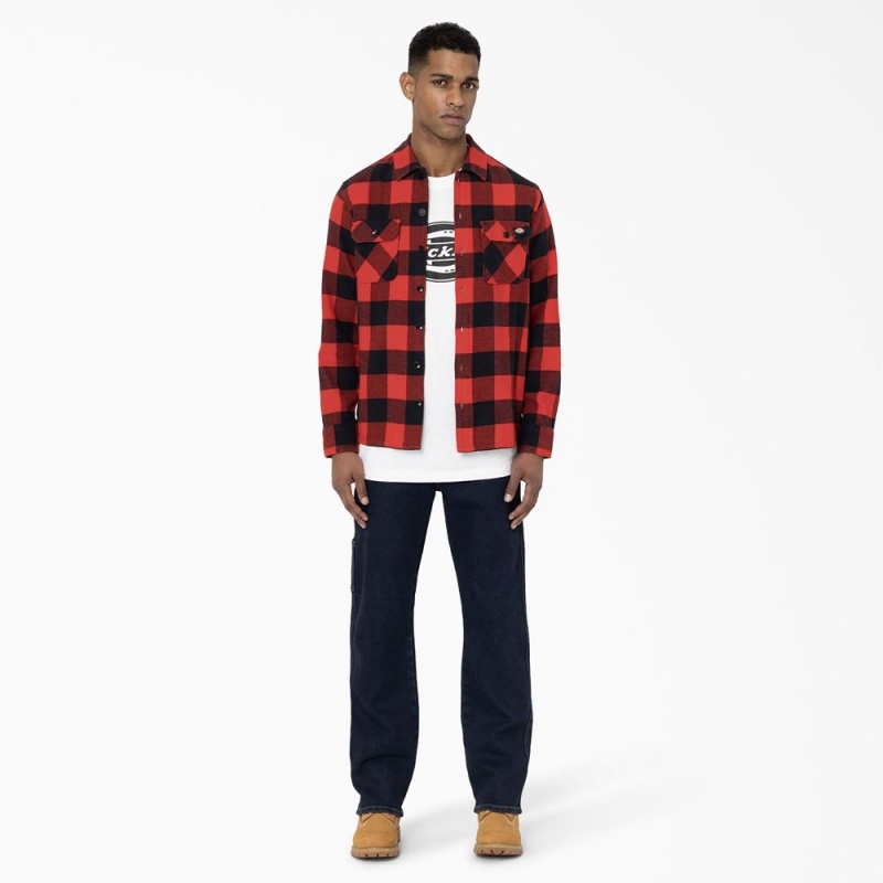 Men's Dickies Sacramento Shirt Red | 5187069-NZ