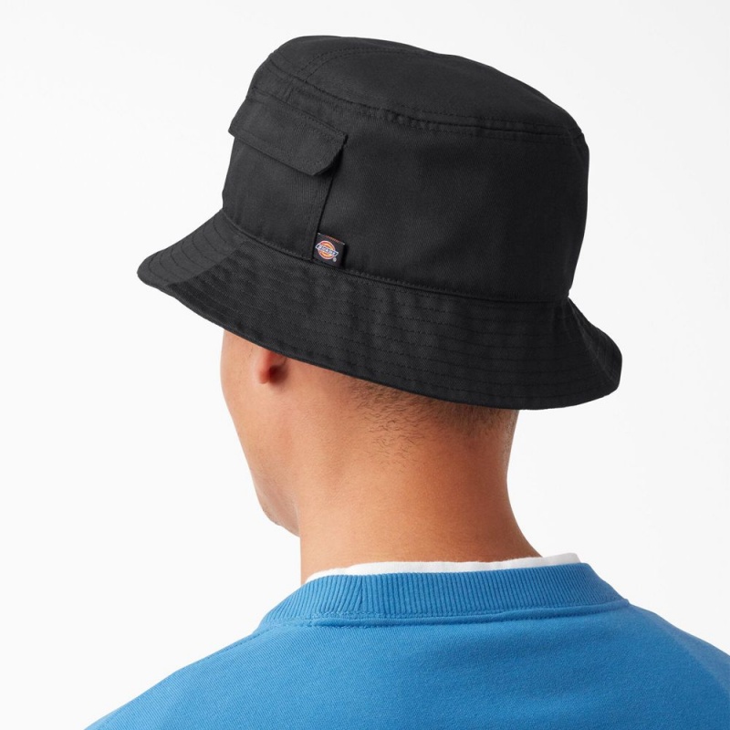 Men's Dickies Script Logo Bucket Hat Black | 5107398-UW