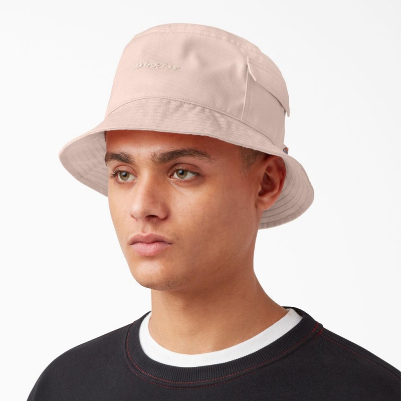 Men's Dickies Script Logo Bucket Hat Pink | 1597628-UD