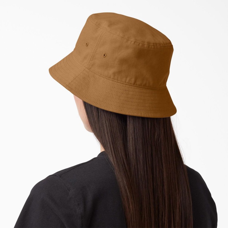 Men's Dickies Script Logo Canvas Bucket Hat Khaki | 1692357-VG