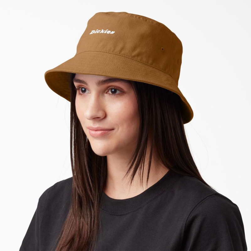 Men\'s Dickies Script Logo Canvas Bucket Hat Khaki | 1692357-VG