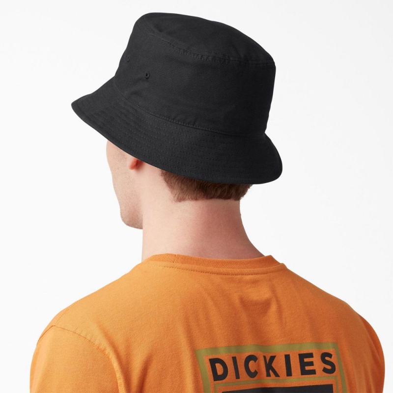 Men's Dickies Script Logo Canvas Bucket Hat Black | 2970815-FK