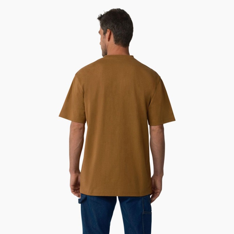 Men's Dickies Short Sleeve Heavyweight Logo T-Shirt Brown | 3658024-MH