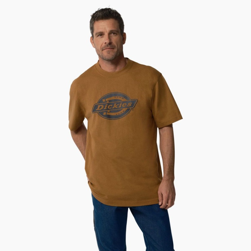 Men\'s Dickies Short Sleeve Heavyweight Logo T-Shirt Brown | 3658024-MH