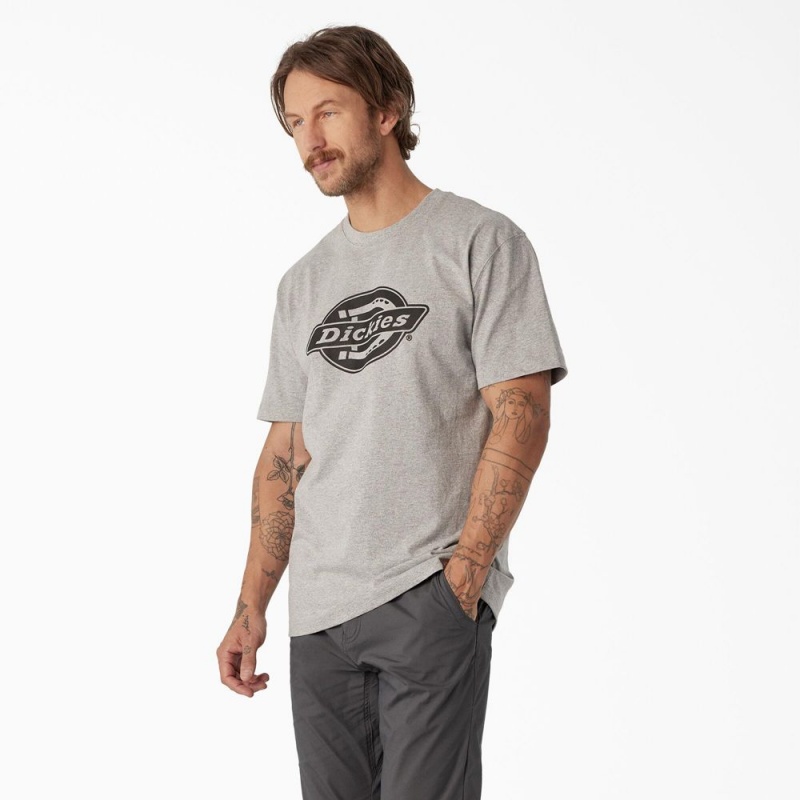 Men's Dickies Short Sleeve Heavyweight Logo T-Shirt Grey | 9841236-IO