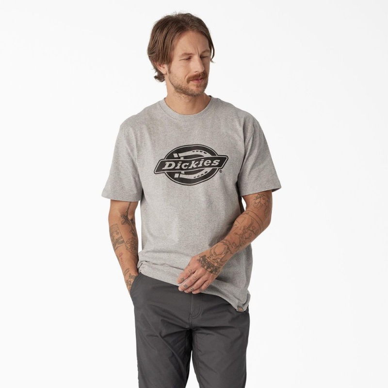 Men\'s Dickies Short Sleeve Heavyweight Logo T-Shirt Grey | 9841236-IO