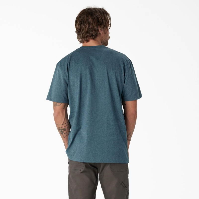 Men's Dickies Short Sleeve Heavyweight Logo T-Shirt Blue | 4591860-CQ