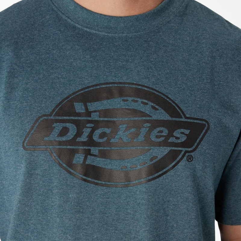 Men's Dickies Short Sleeve Heavyweight Logo T-Shirt Blue | 4591860-CQ