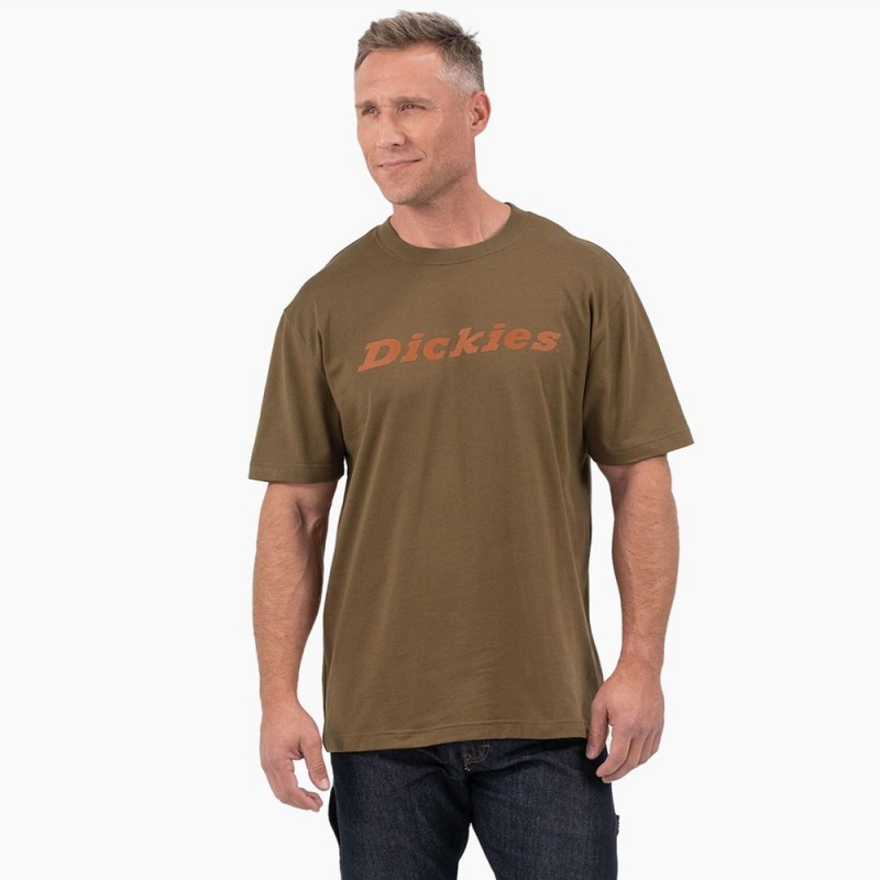 Men\'s Dickies Short Sleeve Wordmark Graphic T-Shirt Olive | 0632954-CA