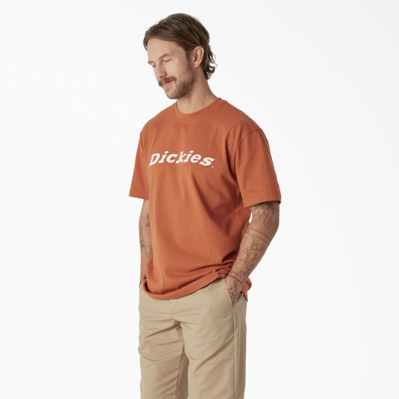 Men's Dickies Short Sleeve Wordmark Graphic T-Shirt Orange | 7958021-PD