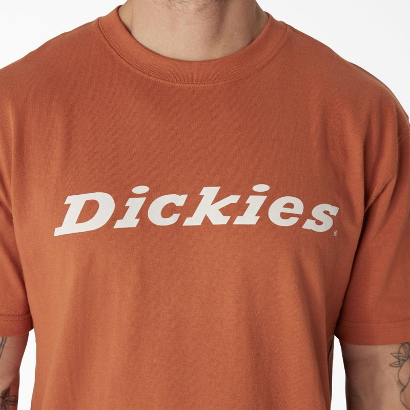 Men's Dickies Short Sleeve Wordmark Graphic T-Shirt Orange | 7958021-PD