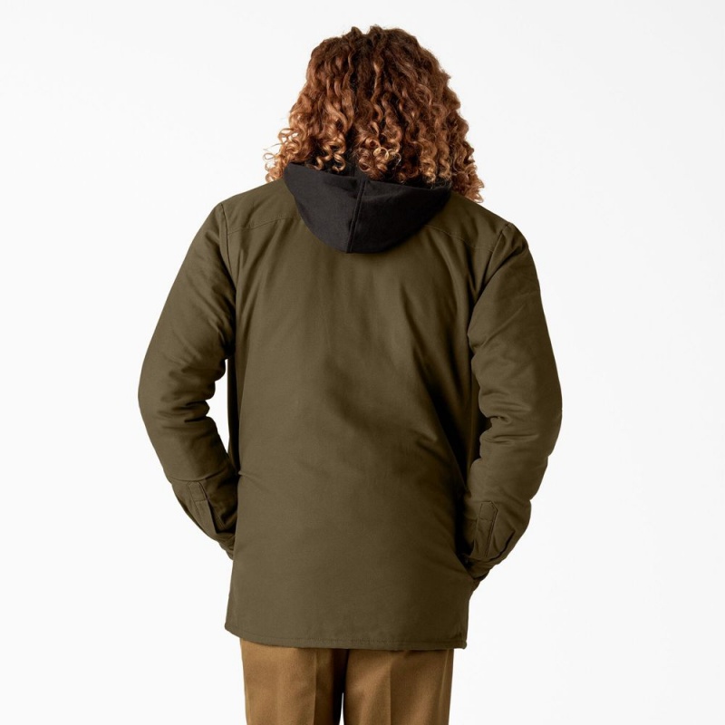 Men's Dickies Skateboarding Duck Shirt Jacket Olive | 2654790-AK