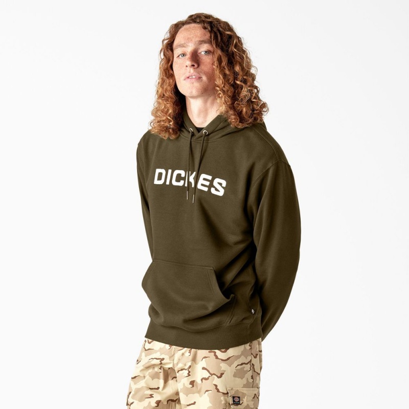 Men's Dickies Skateboarding Graphic Hoodie Olive | 7426308-PJ