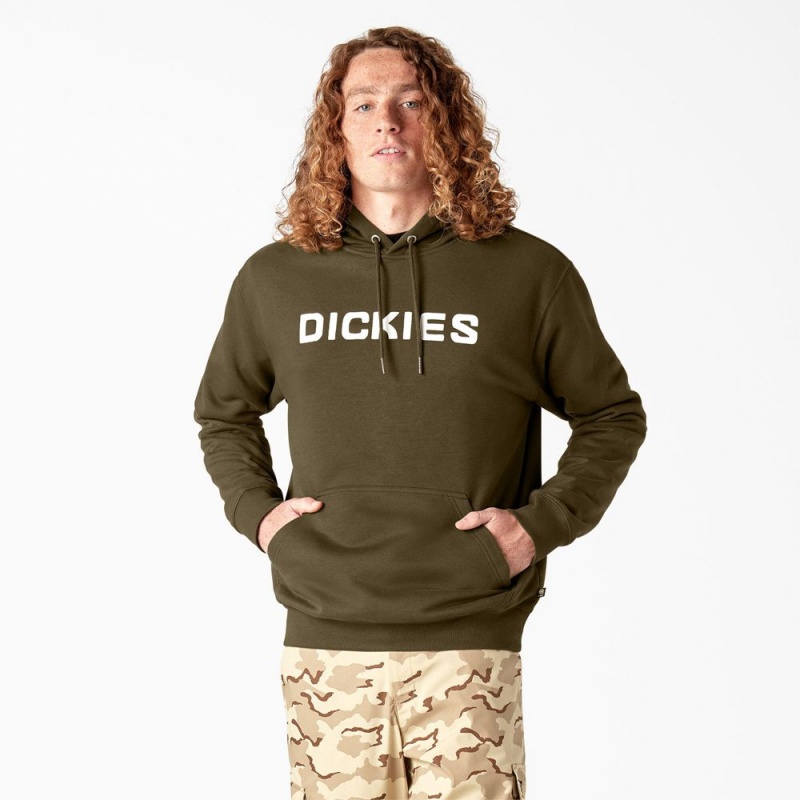 Men\'s Dickies Skateboarding Graphic Hoodie Olive | 7426308-PJ