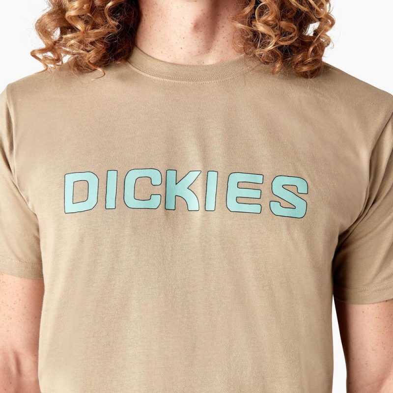 Men's Dickies Skateboarding Logo T-Shirt Khaki | 2457086-AP