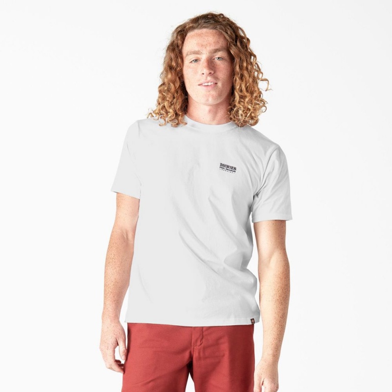 Men's Dickies Skateboarding Pool Drainage Graphic T-Shirt White | 9562307-VN