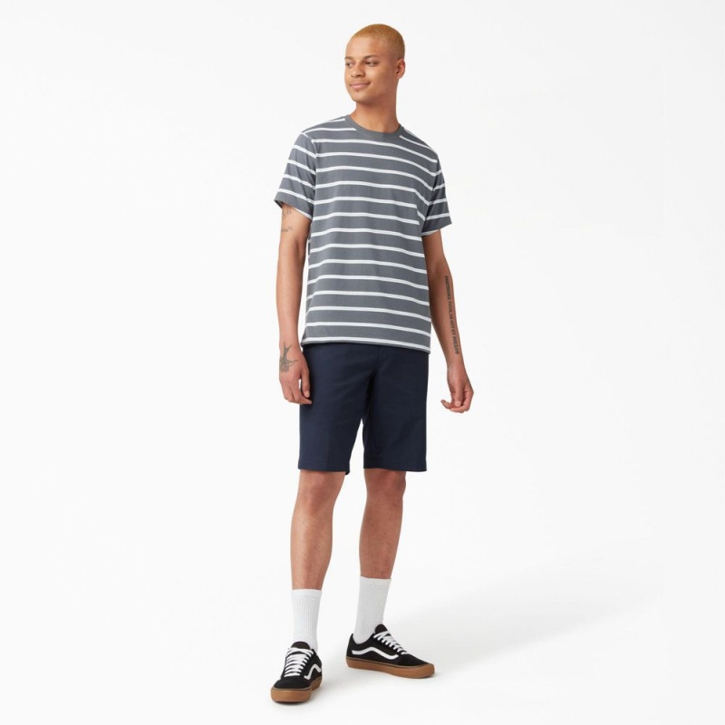 Men's Dickies Skateboarding Striped T-Shirt Grey | 2901456-UH