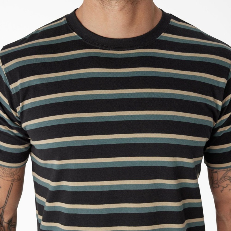 Men's Dickies Skateboarding Striped T-Shirt Black | 6514293-GY