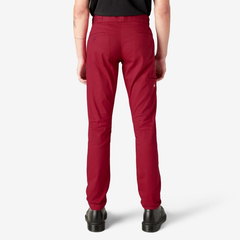 Men's Dickies Skinny Fit Double Knee Work Pants Red | 8016274-WT