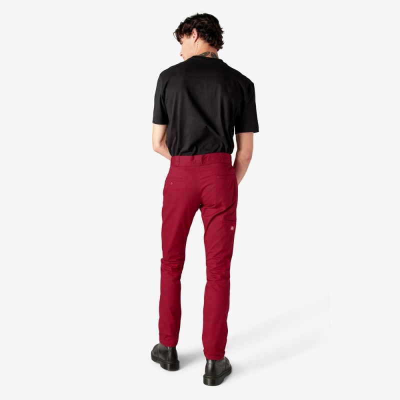 Men's Dickies Skinny Fit Double Knee Work Pants Red | 8016274-WT