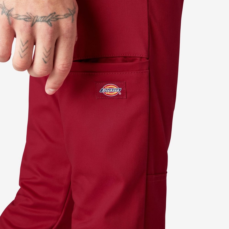 Men's Dickies Skinny Fit Double Knee Work Pants Red | 8016274-WT