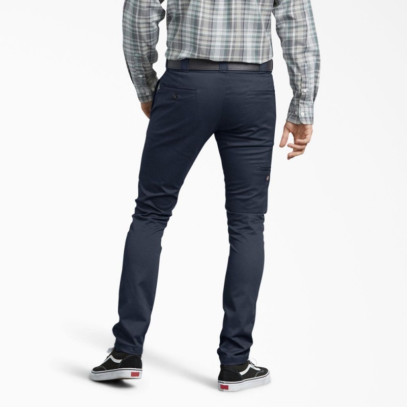 Men's Dickies Skinny Fit Work Pants Navy | 7609341-QJ