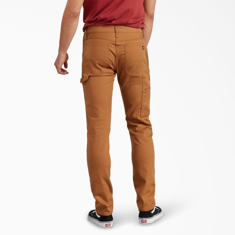 Men's Dickies Slim Fit Tapered Leg Carpenter Duck Pants Brown | 2961345-AP