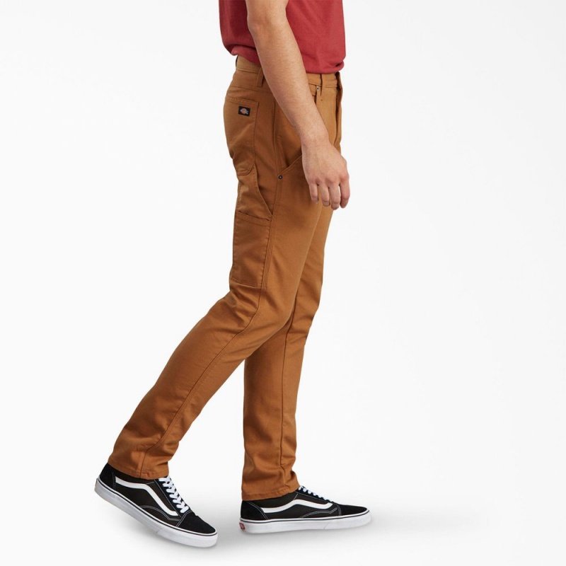 Men's Dickies Slim Fit Tapered Leg Carpenter Duck Pants Brown | 2961345-AP