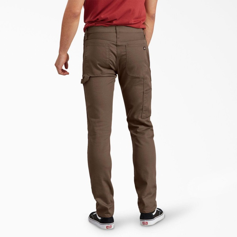 Men's Dickies Slim Fit Tapered Leg Carpenter Duck Pants Brown | 2185976-LP