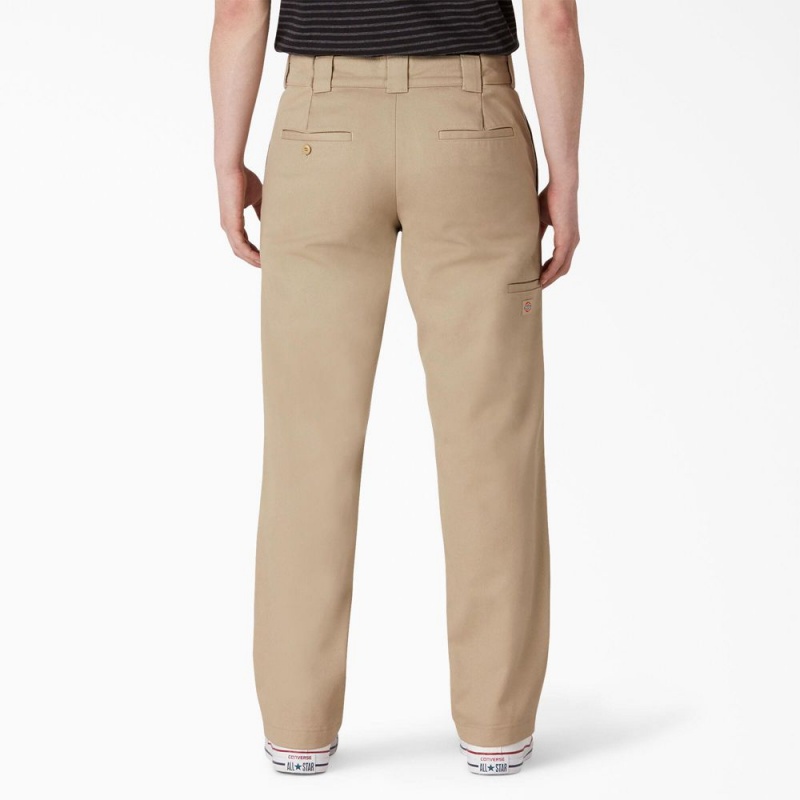 Men's Dickies Slim Straight Fit Double Knee Pants Khaki | 2574816-ZE