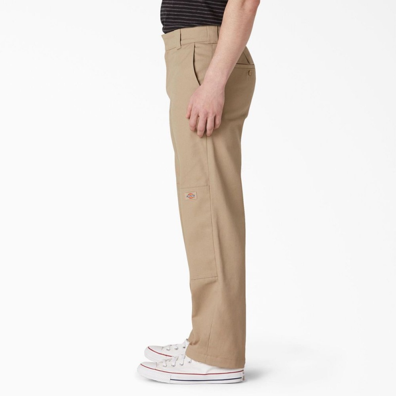 Men's Dickies Slim Straight Fit Double Knee Pants Khaki | 2574816-ZE