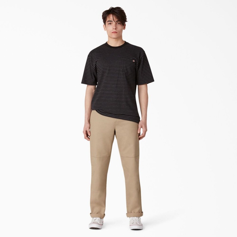 Men's Dickies Slim Straight Fit Double Knee Pants Khaki | 2574816-ZE