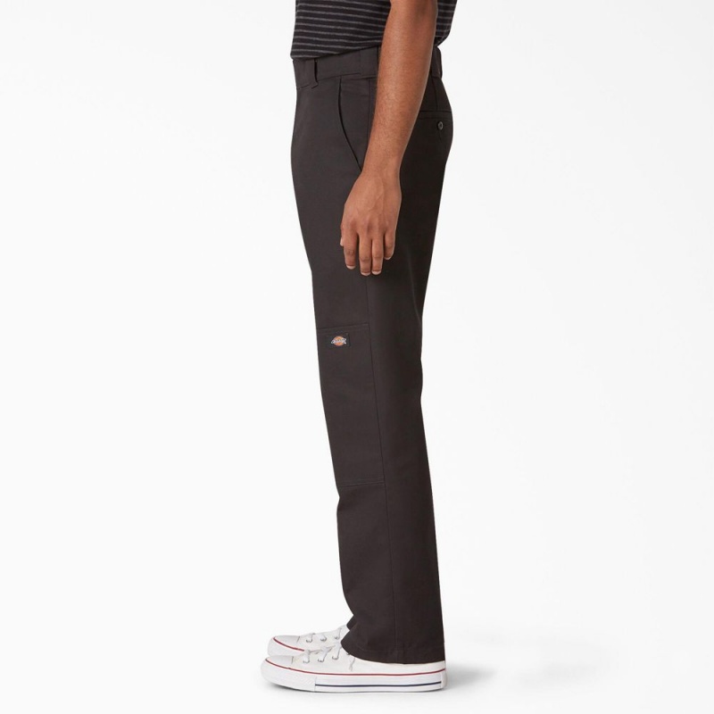 Men's Dickies Slim Straight Fit Double Knee Pants Black | 8910457-NR