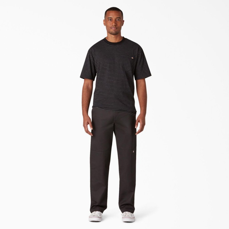 Men's Dickies Slim Straight Fit Double Knee Pants Black | 8910457-NR