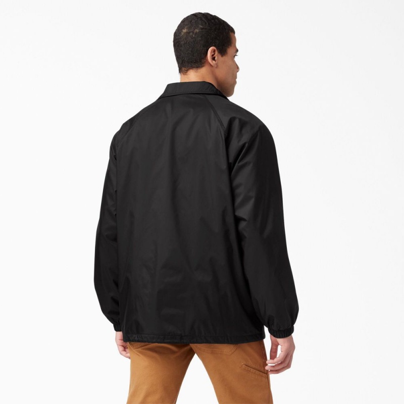 Men's Dickies Snap Front Jacket Black | 7065139-WF