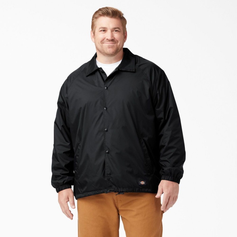 Men's Dickies Snap Front Jacket Black | 7065139-WF