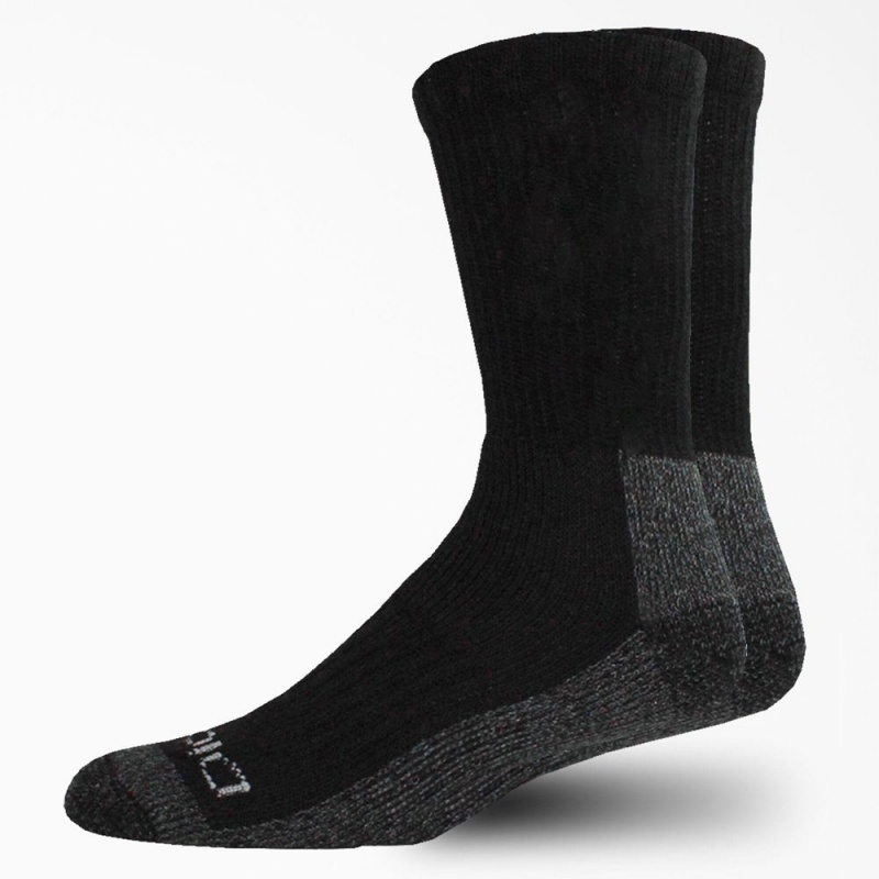 Men\'s Dickies Steel Toe Crew 2-Pack Socks Black | 0396125-UI