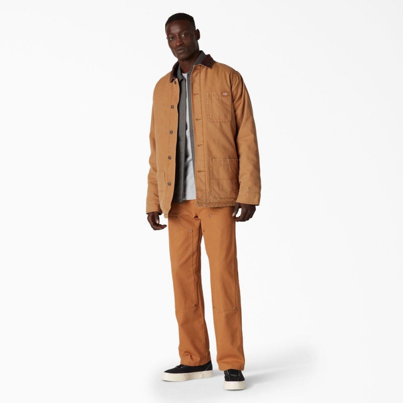 Men's Dickies Stonewashed Duck Lined Chore Jacket Brown | 0526749-UZ