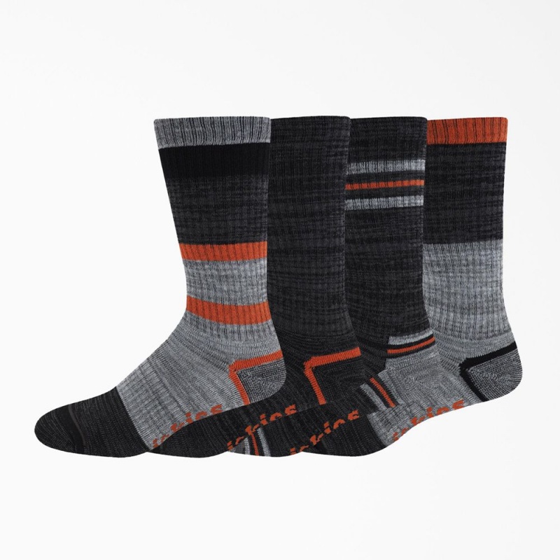 Men\'s Dickies Striped Crew 4-Pack Socks Grey | 1587029-VT