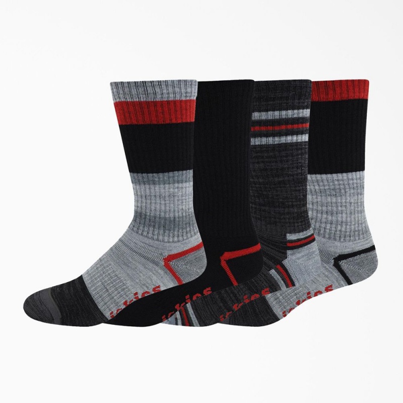 Men\'s Dickies Striped Crew 4-Pack Socks Grey | 0452697-YD